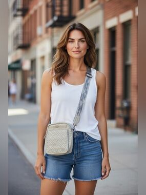 Lug Woven Patterned Crossbody Bag in Gray